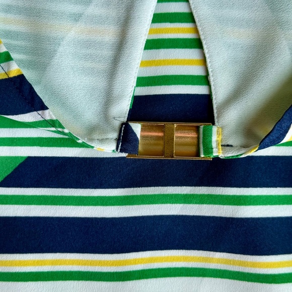 Antonio Melani Jenna Dress Spring Green Navy Geometric Stripe Cinched Size 12 - Picture 5 of 13